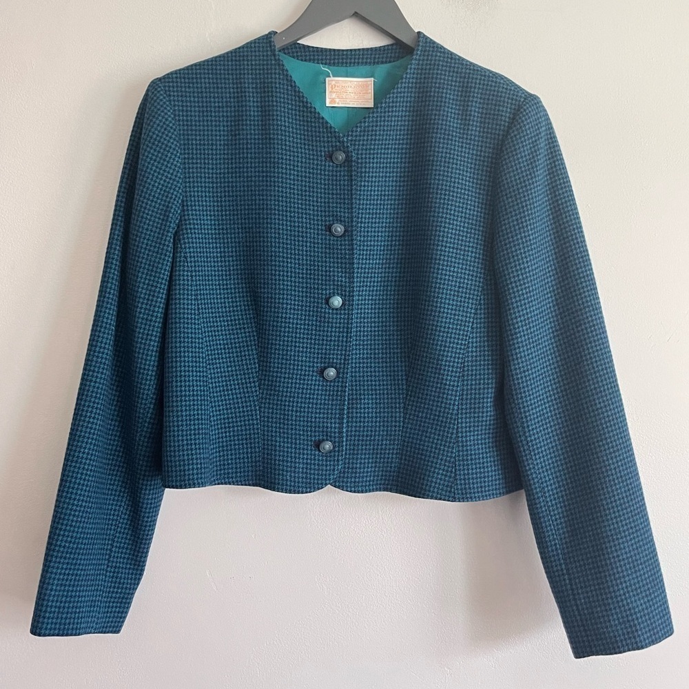 Vintage Pendleton Wool Houndstooth Print Cropped Blazer